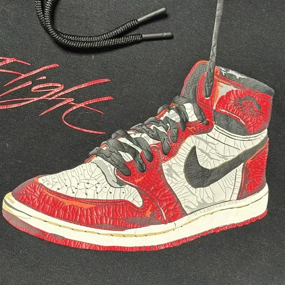 NIKE AIR JORDAN 1 CHICAGO 1985 LOST AND FOUND BLACK MENS HOODIE SWEATSHIRT - Picture 6 of 14